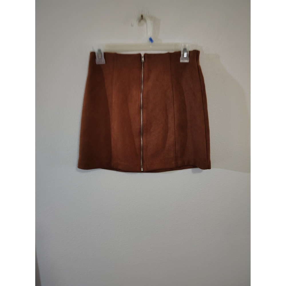HAVE Los Angeles Brown Faux Suede Zip Front Mini Skirt Womens Small Cognac A
